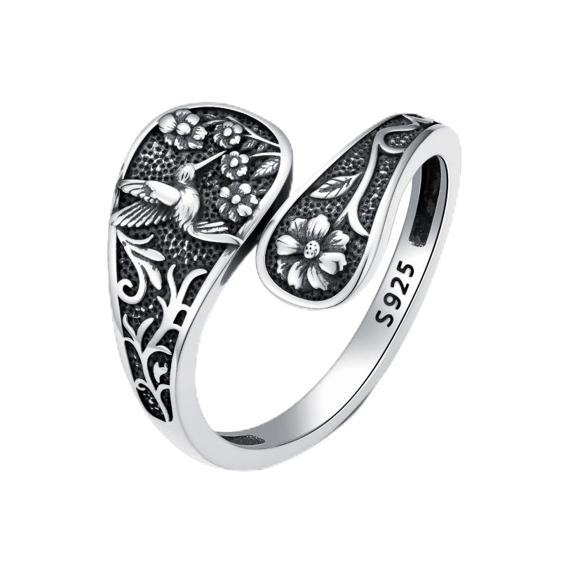 Sterling Silver Turquoise Hummingbird Butterfly Sunflower Adjustable Spoon Ring