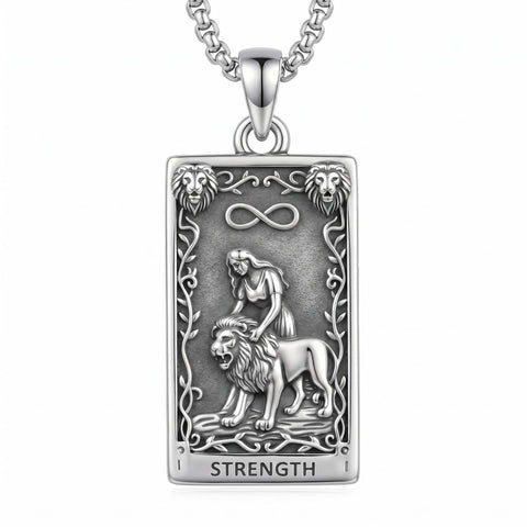 Sterling Silver Tarot Card Pendant  Necklace for Men Gothic Amulet Jewelry