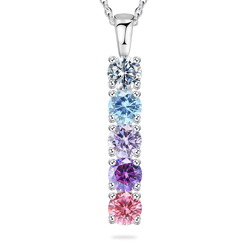 Copper Sterling Silver Personalized Simulated 1-6 Birthstones Family Pendant Necklace