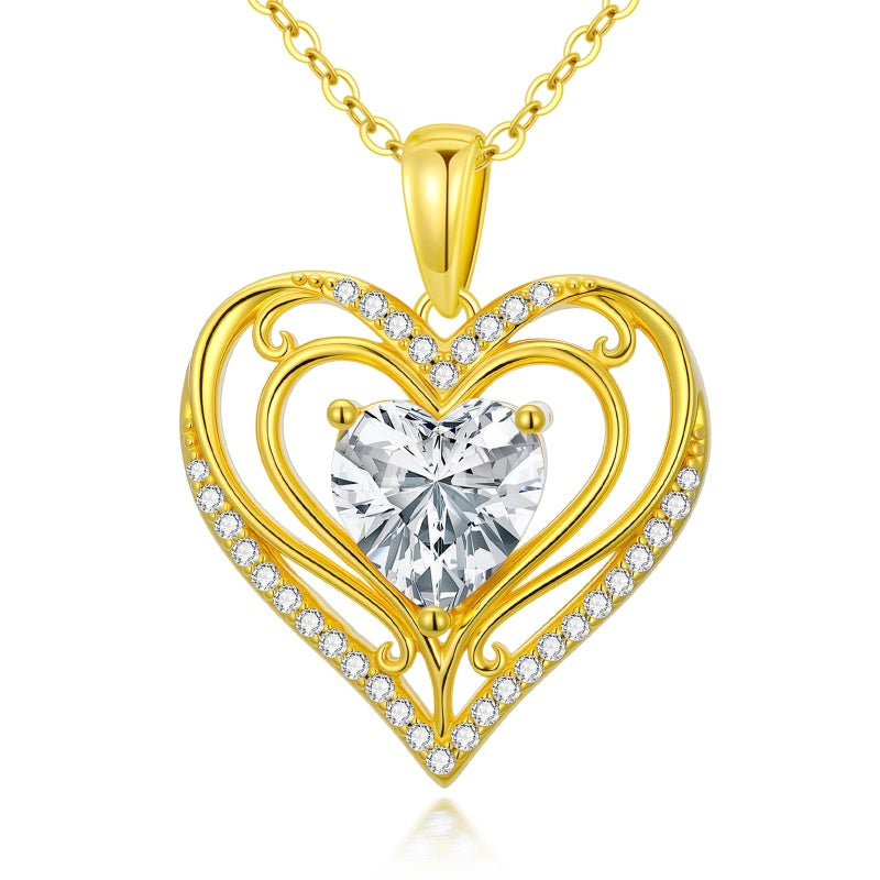 Heart Rose Pendant Necklace for Women  14K Gold Plated Mothers Day  Anniversary Birthday Gift