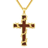 Wood 14K Gold Plated Cross Pendant Necklace