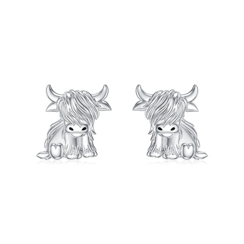 Sterling Sliver Highland Cow Stud  Dangle Earrings