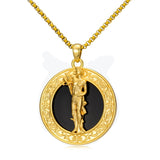14K Gold Plated Black Onyx Patron Saint Medal Religious Amulet Pendant Necklace for Men