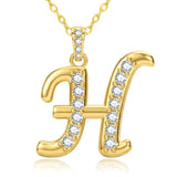 Cubic Zircon 14K Gold Plated Initial Letter A-Z Pendant Necklace