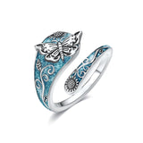 Sterling Silver Turquoise Hummingbird Butterfly Sunflower Adjustable Spoon Ring