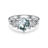Sterling Silver 1ct Natural Moss Agate Engagement Ring