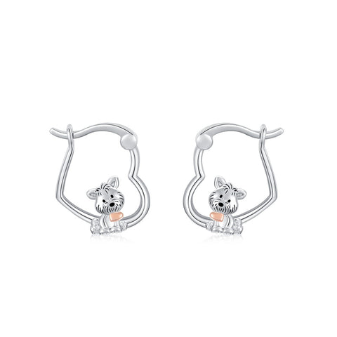 Sterling Silver Fox Frog Leopard Peacock Puppy Animal Hug Hoop Earrings