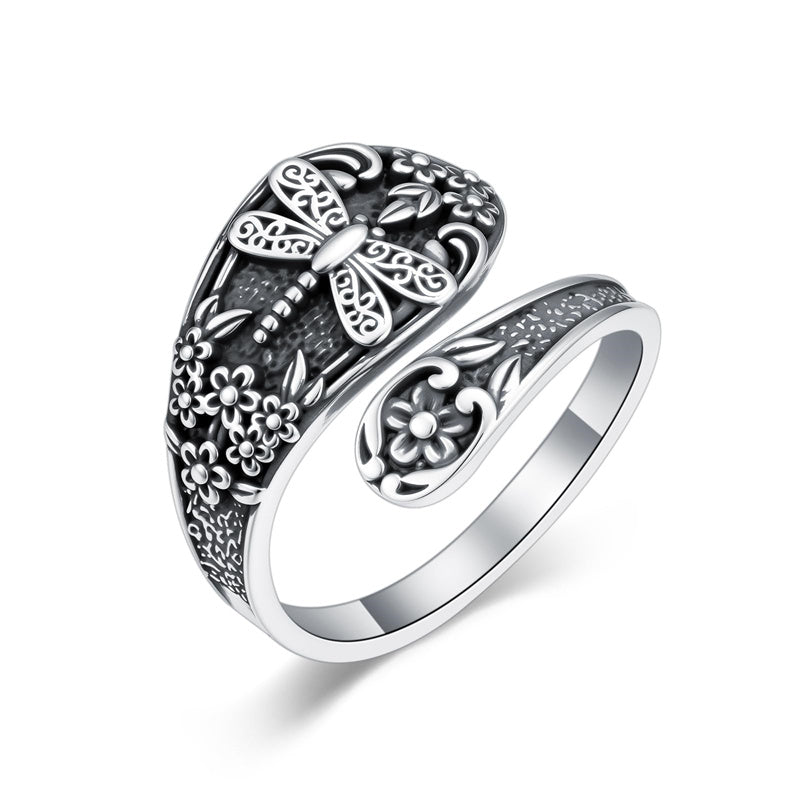 Sterling Silver Oxidized Dragonfly Butterfly Hummingbird Sea Turtle Anchor Cross Tree of Life Sunflower Spoon Ring