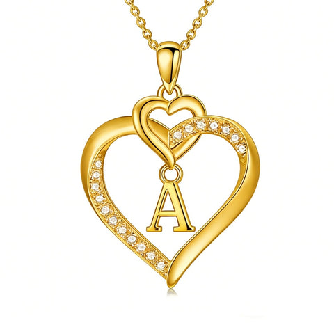 Heart Initial A-Z Pendant Necklace for 14K Gold Plated Women Initials Jewelry Gifts