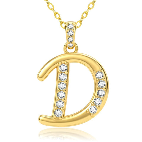 Cubic Zircon 14K Gold Plated Initial Letter A-Z Pendant Necklace