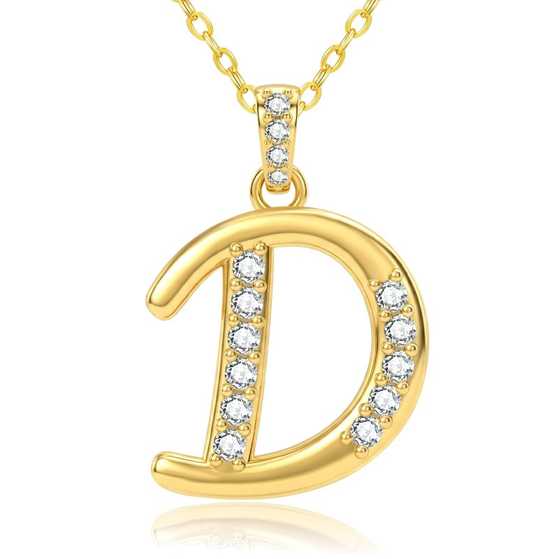 Cubic Zircon 14K Gold Plated Initial Letter A-Z Pendant Necklace