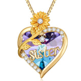 14K Gold Plated Heart Crystal Rose Mom  Sister Daughter Pendant Necklace for Woman