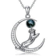 Sterling Silver Moss Agate Moon Otter Pendant Necklace