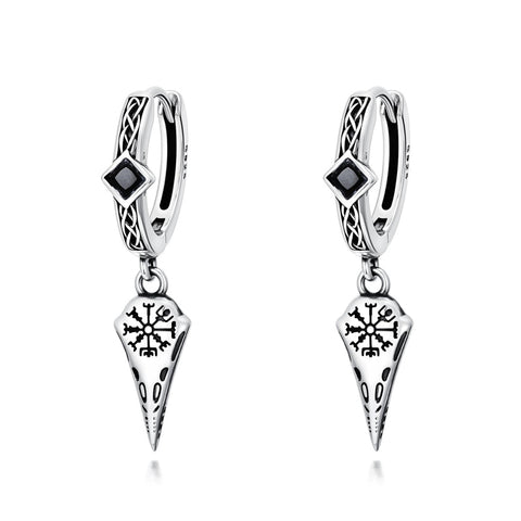 Sterling Silver Viking Raven Stud Dangle Earrings