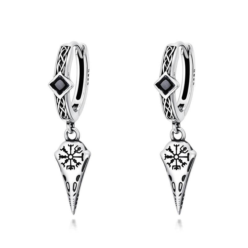 Sterling Silver Viking Raven Stud Dangle Earrings