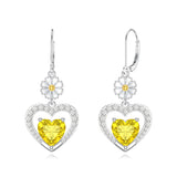 Sterling Silver Heart Cubic Zirconia Sunflower Rose Daisy Lily Lotus Hibiscus Dangle Earrings