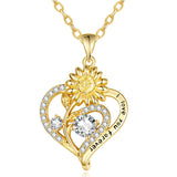 Sterling Sliver Birthstone Love Heart & Sunflower Pendant Necklace Engraved With You Are My Sunshine