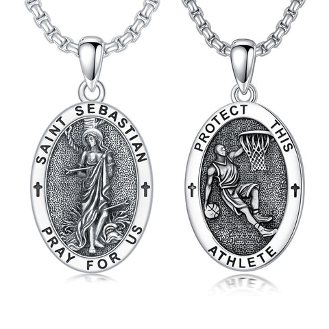 Sterling Silver Amulet Medal  St Sebastian Saint Christopher Viking Deer Pendant Necklace