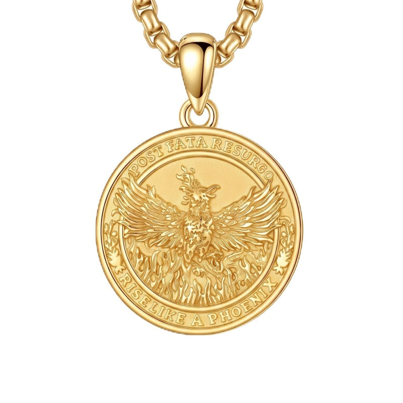 Sterling Silver Phoenix Rising Pendant Necklace NA/AA Sobriety Jewelry