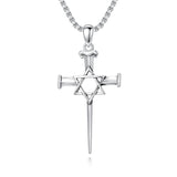 Sterling Silver Star Of David  Cross Pendant Necklace
