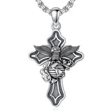 Sterling Silver Marines Cross Pendant Necklace for Men