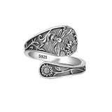 Sterling Silver Turquoise Hummingbird Butterfly Sunflower Adjustable Spoon Ring