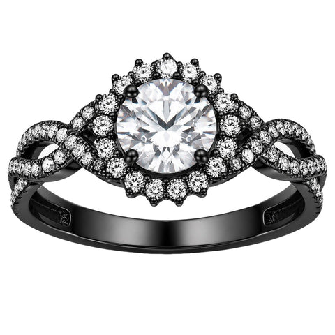 Sterling Silver 10K 14K 18K Gold Custom Engraved Moissanite Engagement Wedding Ring Halloween Gift