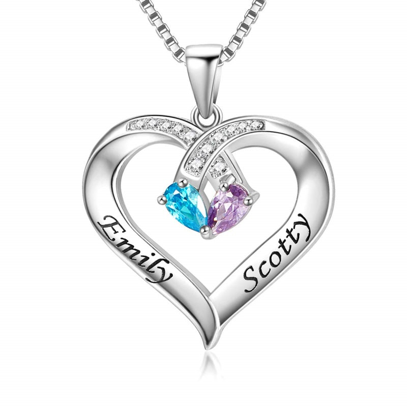 14K Gold 2  Simulated Birthstone Personalized Engraved Pendant Necklace for Women
