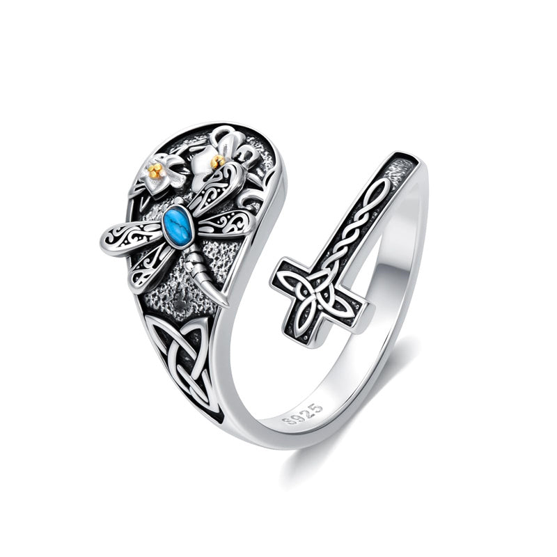 Sterling SilverJesus Cross Bee Cross  Dragonfly Cross Moonstone Sunflower Tree of Life Sunflower Adjustable Spoon Ring
