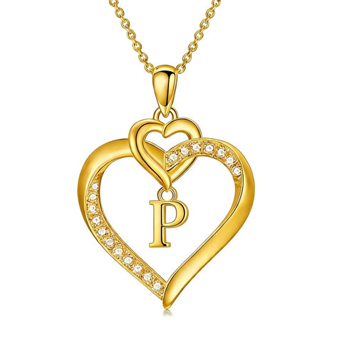 Heart Initial A-Z Pendant Necklace for 14K Gold Plated Women Initials Jewelry Gifts