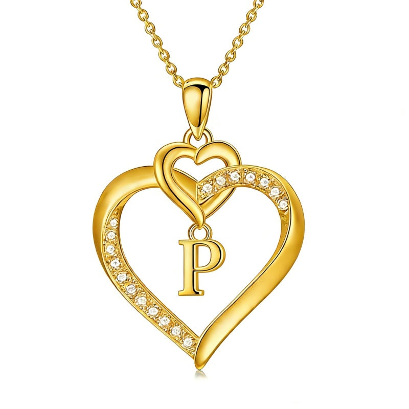 Heart Initial A-Z Pendant Necklace for 14K Gold Plated Women Initials Jewelry Gifts