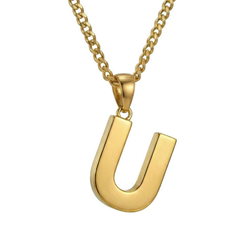 Initial Pendant Necklace 14K Gold Plated with Cuban Chain