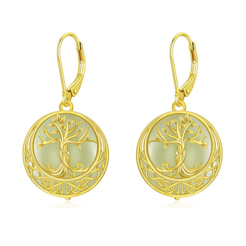 14K Gold Plated Natural Jade  Earrings for Women Good Fortune Jewelry Birthday Mother's Day Gifts