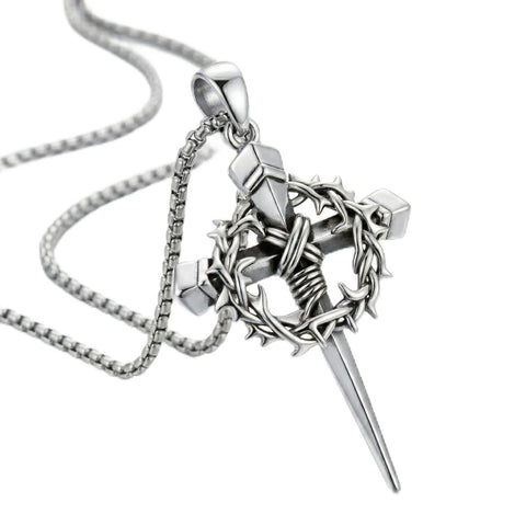 Crown of Thorns Religious Nail Cross Pendant Necklace
