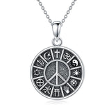Sterling Silver Peace Sign Coexist Peace Symbol Pirate Tree of Life Thor's Hammer Wolf Raven Viking Series Necklace