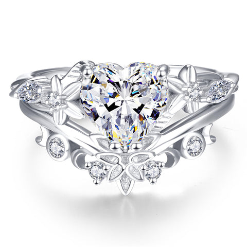 Sterling Silver 10K 14K 18K Gold Heart Moss Agate Opal Cubic Zirconia Promise Rings For Women