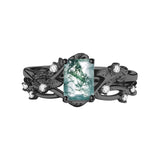 Sterling Silver Personalized Engraved Moss Agate Bridal Wedding Promise Engagement Ring Set for Women