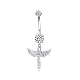 Sterling Silver Cubic Zircon Angel Wings Mermaid Tail Palm Tree Pet Paw Print Belly Button Ring