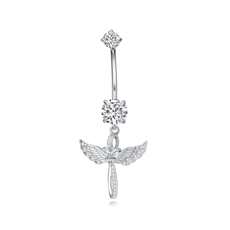 Sterling Silver Cubic Zircon Angel Wings Mermaid Tail Palm Tree Pet Paw Print Belly Button Ring