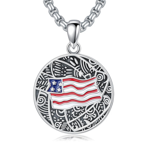 Sterling Silver American Flag Football Basketball Soccer Volleyball Tennis Baseball Pendant Necklace