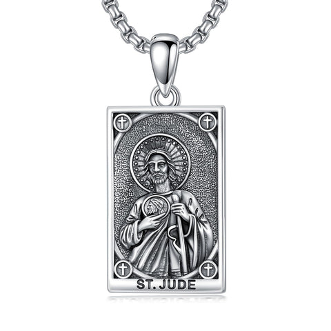 Sterling Silver Saint Anthony Saint Jude Saint Christopher   Saint Michael Amulet Religious Pendant Necklace