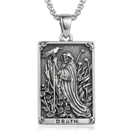 Sterling Silver Tarot Card Pendant  Necklace for Men Gothic Amulet Jewelry