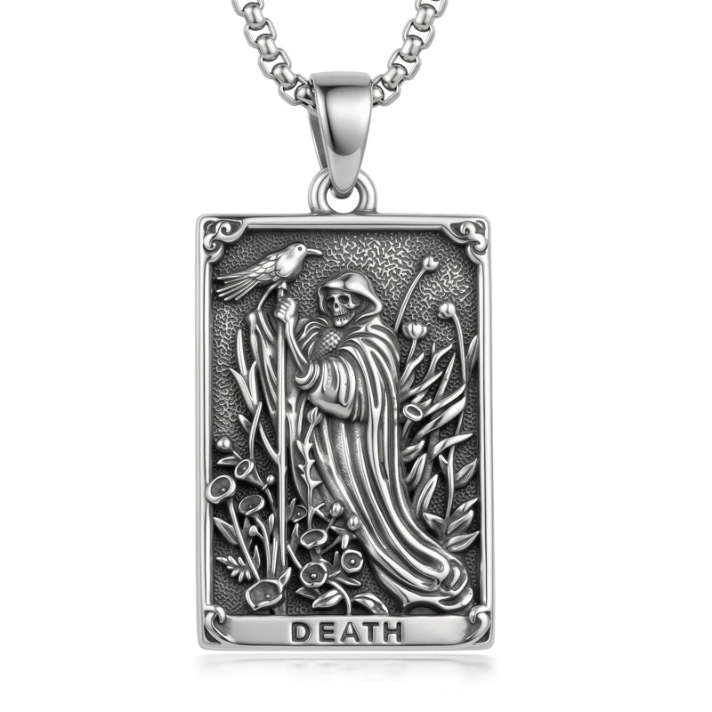 Sterling Silver Tarot Card Pendant  Necklace for Men Gothic Amulet Jewelry