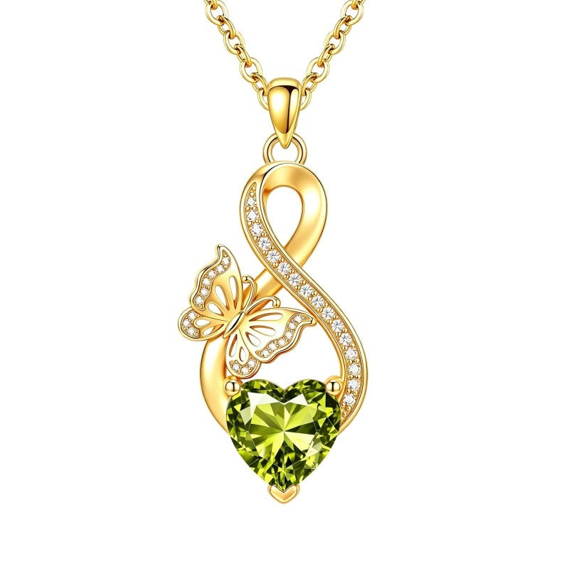 14K Gold Plated Infinity Birthstone  Butterfly Cross Necklace for Women