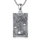 Sterling Silver Tarot Card 12 Zodiac Sign Pendant Necklace