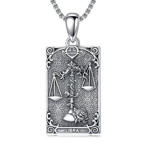 Sterling Silver Tarot Card 12 Zodiac Sign Pendant Necklace