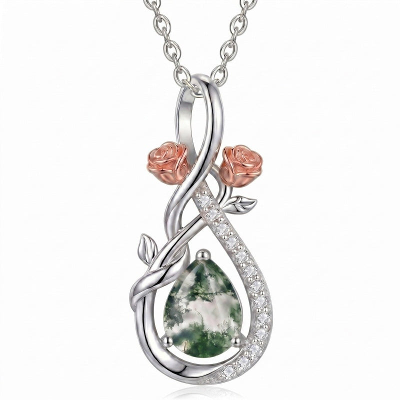 Sterling Silver Teardrop Gemstone Rose Butterfly Infinity Heart Necklace for Women