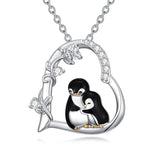 Sterling Silver Cubic Zircon Mother Daughter Mama Bear Giraffe Elephants Otters Penguins Heart Pendant Necklace