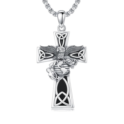 Sterling Silver Marines Cross Pendant Necklace for Men
