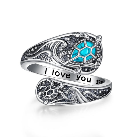 Sterling SilverMustard Seed Turtle Ocean Butterfly Dragonfly Turquoise Adjustable  Spoon Ring Spoon Jewelry for Women